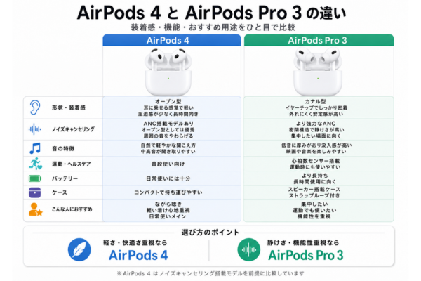 airpods 4とpro3の違いを徹底比較！後悔しない選び方